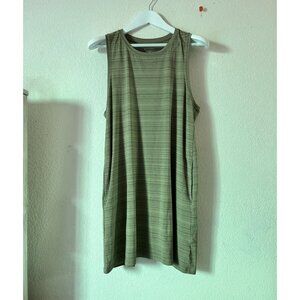 Athleta Womens Green Striped Sleeveless Tank Dress Large Petite Racerback Active